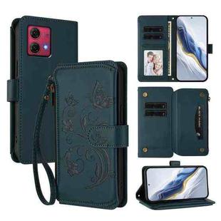 For Motorola Moto G84 5G Butterfly Love Flower Multi-card Zipper Wallet Leather Phone Case(Dark Green)