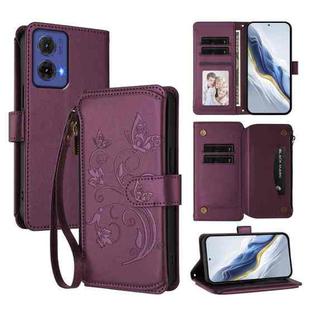 For Motorola Moto G85 5G Butterfly Love Flower Multi-card Zipper Wallet Leather Phone Case(Dark Purple)