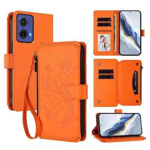 For Motorola Moto G85 5G Butterfly Love Flower Multi-card Zipper Wallet Leather Phone Case(Orange)