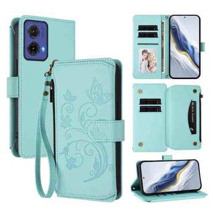 For Motorola Moto G85 5G Butterfly Love Flower Multi-card Zipper Wallet Leather Phone Case(Mint Green)