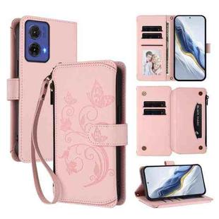 For Motorola Moto G85 5G Butterfly Love Flower Multi-card Zipper Wallet Leather Phone Case(Pink)