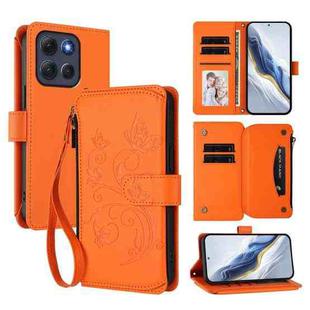 For Motorola Moto G86 5G Butterfly Love Flower Multi-card Zipper Wallet Leather Phone Case(Orange)