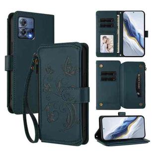 For Motorola Moto S30 Pro Butterfly Love Flower Multi-card Zipper Wallet Leather Phone Case(Dark Green)