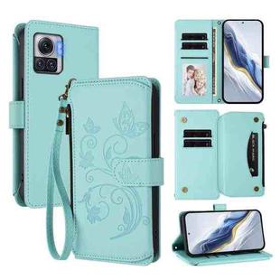 For Motorola Moto X30 Pro 5G Butterfly Love Flower Multi-card Zipper Wallet Leather Phone Case(Mint Green)