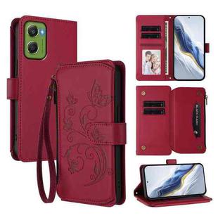 For Motorola Moto G06 4G Butterfly Love Flower Multi-card Zipper Wallet Leather Phone Case(Wine Red)
