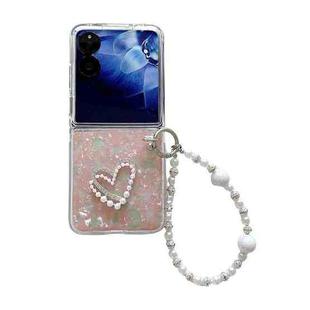 For Xiaomi Mix Flip Pearlescent Shell Texture Heart Pattern Phone Case with Bracelet(Pink Green)