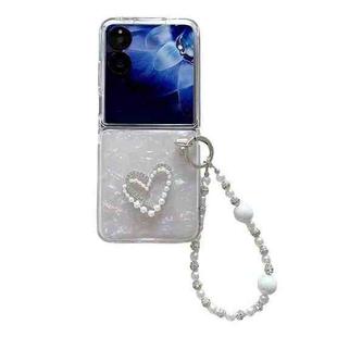 For Xiaomi Mix Flip 2 Pearlescent Shell Texture Heart Pattern Phone Case with Bracelet(White)
