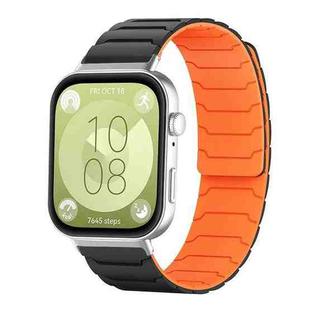For Huawei Watch Fit4 / Fit4 Pro / Fit3 xDfind Magnetic Silicone Watch Band(Black Orange)