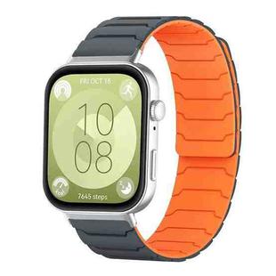 For Huawei Watch Fit4 / Fit4 Pro / Fit3 xDfind Magnetic Silicone Watch Band(Grey Orange)