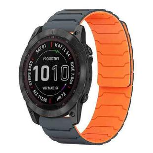 For Garmin Fenix 8/7X/6X/5X 26mm xDfind Magnetic Silicone Watch Band(Grey Orange)