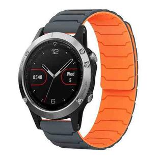 For Garmin Fenix 8/7/6/5 22mm xDfind Magnetic Silicone Watch Band(Grey Orange)