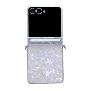 For Samsung Galaxy Flip7 5G Side Buckle Axis Pearlescent Shell Texture Phone Case(White)