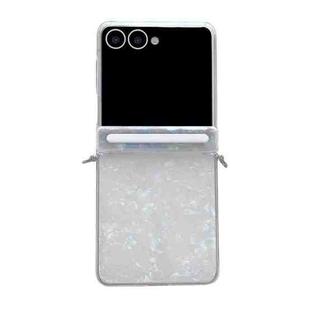 For Samsung Galaxy Flip7 5G Side Buckle Axis Pearlescent Shell Texture Phone Case(Beige)