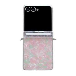 For Samsung Galaxy Flip7 5G Side Buckle Axis Pearlescent Shell Texture Phone Case(Pink Green)