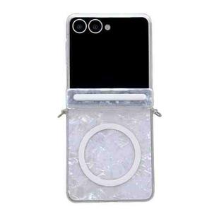 For Samsung Galaxy Flip7 5G Side Buckle Axis Pearlescent Shell Texture MagSafe Phone Case(White)