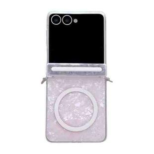 For Samsung Galaxy Flip7 5G Side Buckle Axis Pearlescent Shell Texture MagSafe Phone Case(Pink)