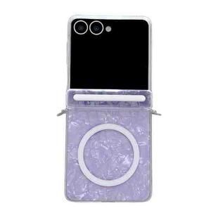 For Samsung Galaxy Flip7 5G Side Buckle Axis Pearlescent Shell Texture MagSafe Phone Case(Purple)