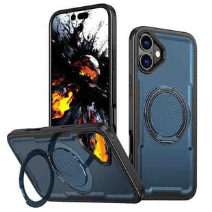 For iPhone 16 Metal 360 Degree Rotation Holder MagSafe Phone Case(Navy Blue)