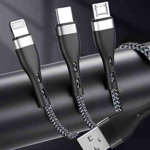 ZGA CB08 5A 3 in 1 USB Fast Charging Braided Data Cable, Length: 1.2m(Black)