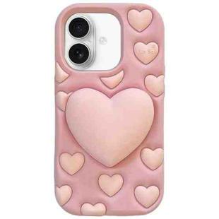 For iPhone 16 3D Heart Holder Silicone Phone Case(Pink)