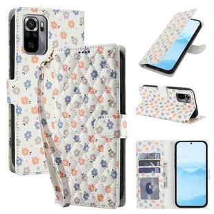 For Redmi Note 10 4G Global Flower Pattern Buckle Leather Phone Case with Lanyard(Florals)