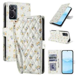 For OPPO A36 Flower Pattern Buckle Leather Phone Case with Lanyard(Yellow Flowers)