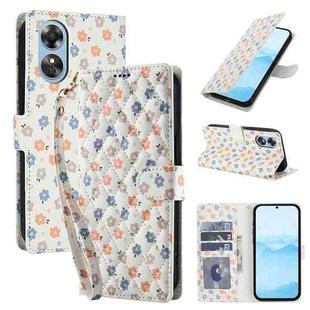 For OPPO A38 / A18 Flower Pattern Buckle Leather Phone Case with Lanyard(Florals)