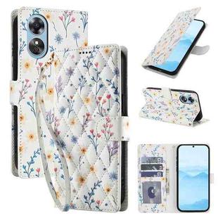 For OPPO A78 5G Global Flower Pattern Buckle Leather Phone Case with Lanyard(Blue Flowers)