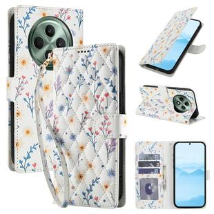 For OPPO Reno12 F 4G / 5G Flower Pattern Buckle Leather Phone Case with Lanyard(Blue Flowers)