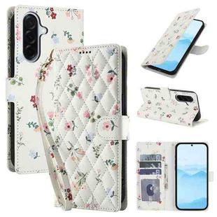 For Samsung Galaxy A36 5G Flower Pattern Buckle Leather Phone Case with Lanyard(Pink Flowers)