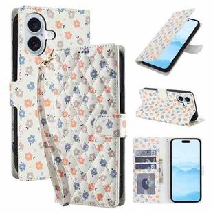 For iPhone 16 Plus Flower Pattern Buckle Leather Phone Case with Lanyard(Florals)