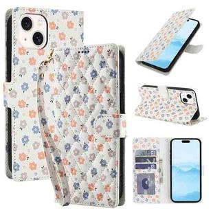 For iPhone 15 Plus / 14 Plus Flower Pattern Buckle Leather Phone Case with Lanyard(Florals)