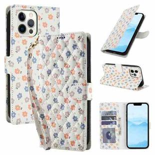 For iPhone 12 / 12 Pro Flower Pattern Buckle Leather Phone Case with Lanyard(Florals)