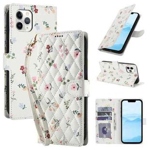 For iPhone 11 Pro Max Flower Pattern Buckle Leather Phone Case with Lanyard(Pink Flowers)