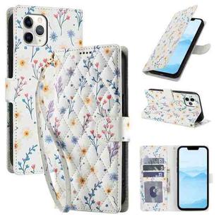 For iPhone 11 Pro Flower Pattern Buckle Leather Phone Case with Lanyard(Blue Flowers)
