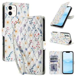 For iPhone 11 Flower Pattern Buckle Leather Phone Case with Lanyard(Blue Flowers)