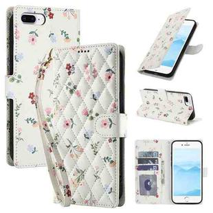 For iPhone 8 Plus / 7 Plus / 6 Plus Flower Pattern Buckle Leather Phone Case with Lanyard(Pink Flowers)