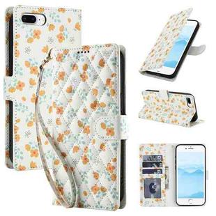 For iPhone 8 Plus / 7 Plus / 6 Plus Flower Pattern Buckle Leather Phone Case with Lanyard(Orange Flowers)
