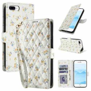 For iPhone 8 Plus / 7 Plus / 6 Plus Flower Pattern Buckle Leather Phone Case with Lanyard(Yellow Flowers)