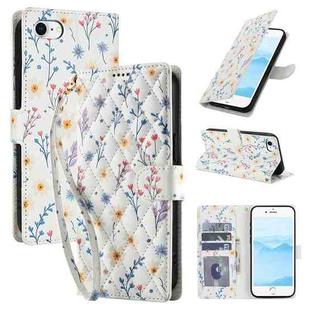 For iPhone SE 2022 / SE 2020 / 8 / 7 Flower Pattern Buckle Leather Phone Case with Lanyard(Blue Flowers)