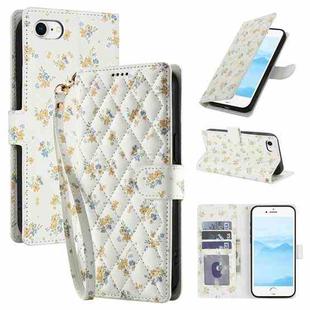 For iPhone SE 2022 / SE 2020 / 8 / 7 Flower Pattern Buckle Leather Phone Case with Lanyard(Yellow Flowers)