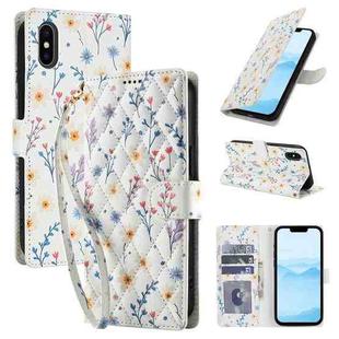 For iPhone X / XS Flower Pattern Buckle Leather Phone Case with Lanyard(Blue Flowers)