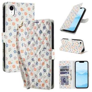 For iPhone XR Flower Pattern Buckle Leather Phone Case with Lanyard(Florals)