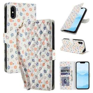 For iPhone XS Max Flower Pattern Buckle Leather Phone Case with Lanyard(Florals)