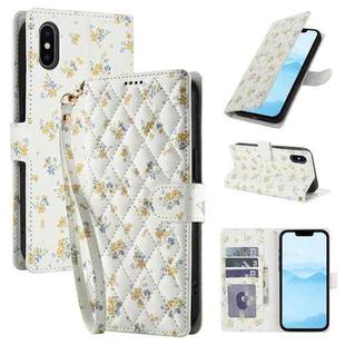 For iPhone XS Max Flower Pattern Buckle Leather Phone Case with Lanyard(Yellow Flowers)