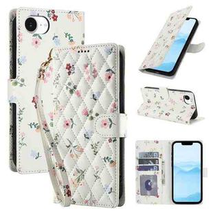 For iPhone 16e Flower Pattern Buckle Leather Phone Case with Lanyard(Pink Flowers)