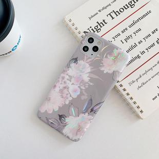 For iPhone 11 Pro Max Laser Flowers Pattern TPU Protective Case(Grey Background Watercolor Pink Flowers)