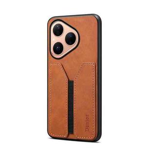 For Huawei Pura 80 5G Denior D07 DV Elastic Card Slot PU Back Cover Phone Case(Brown)