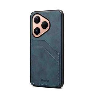 For Huawei Pura 80 5G Denior D09 PU Dual Card Slot Back Cover Phone Case(Blue)