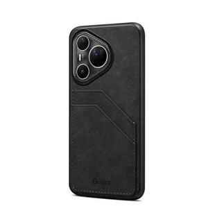 For Huawei Pura 80 Ultra 5G Denior D09 PU Dual Card Slot Back Cover Phone Case(Black)